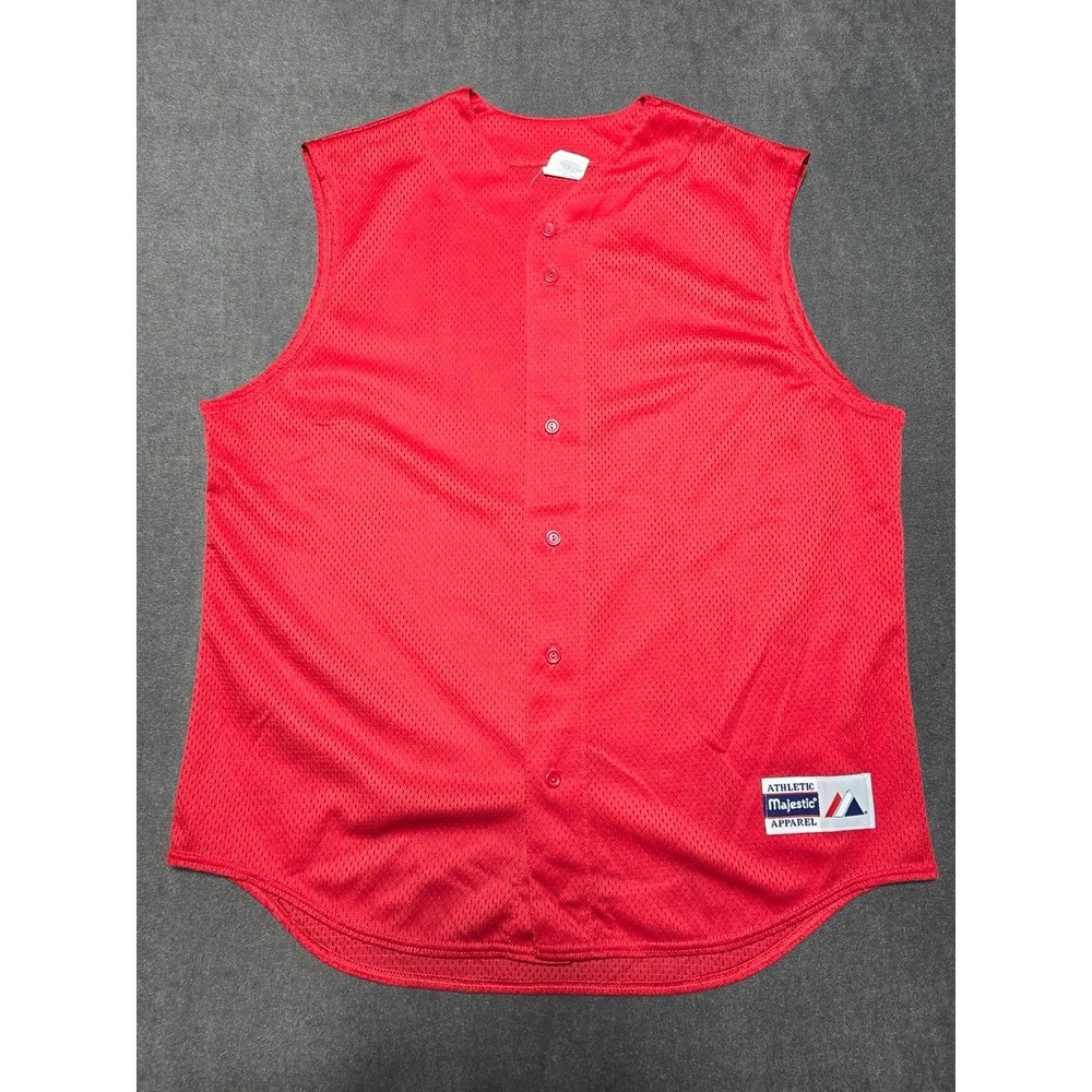 Majestic Red Sleeveless Athletic Button-Up Shirt Mesh Baseball USA‎ XL Blank